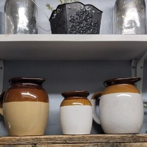 Vintage Set of Stoneware Two-Tone Jugs